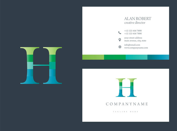 diseño del logotipo de la letra H multicolor, plantilla de tarjeta de visita en colores azul y verde
  - Vector, Imagen