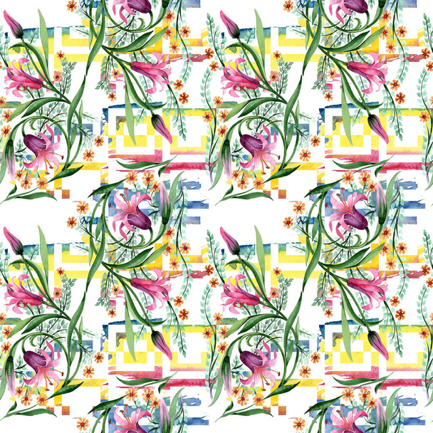 Wildflower ornament flower pattern in a watercolor style. - Foto, Imagen
