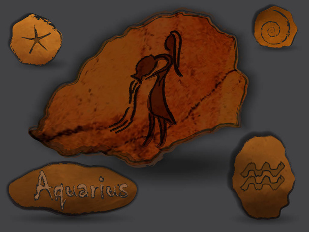 Aquarius.Zodiacal constellation in the form of cave painting. - Vector, Image
