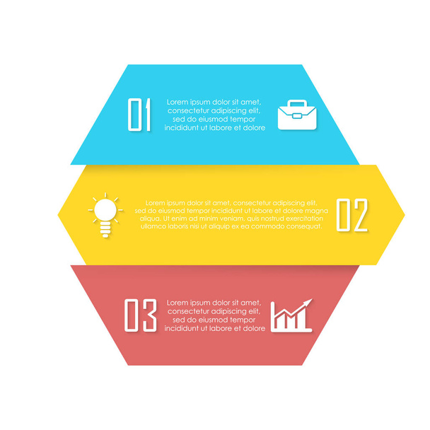 Vector element for infographic. Business concept can be used for chart, brochure, diagram and web design. Hexagon template with 3 elements. - Vecteur, image