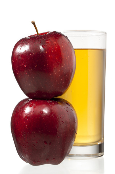 stos jabłka i sok szkło - Zdjęcie, obraz