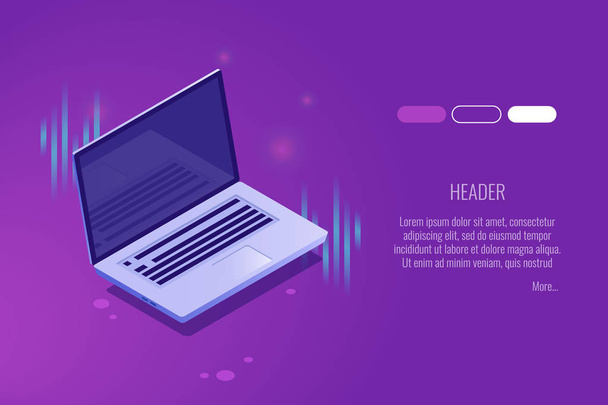 Concept of landing page . Analysis data and Investment. Business success.Financial review with laptop and infographic elements. 3d isometric flat design. Vector illustration. - Vektor, kép