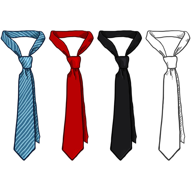 Set of Sketch and Cartoon Color Neckties, Office accessories concept, vector, illustration  - Vector, Image