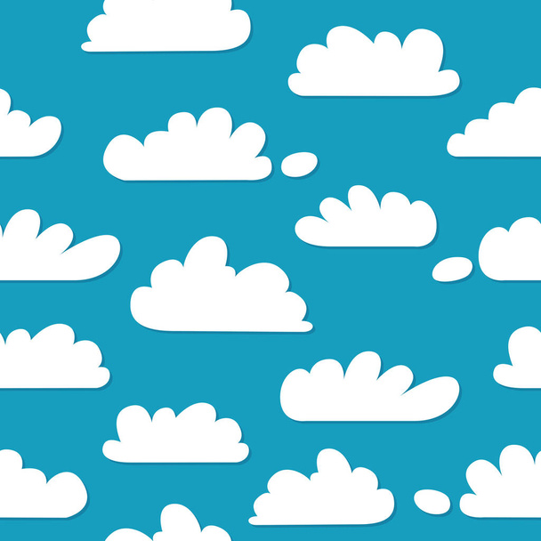Blue beautiful sky with various clouds. Vector flat illustration. Simple seamless pattern, pattern. children's drawing, wrapping paper. - Vector, Image