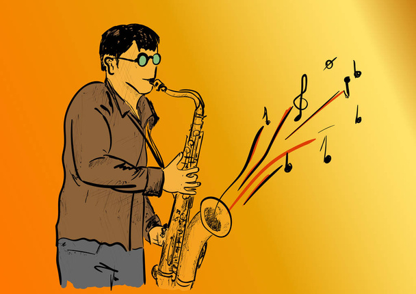 a men and saxophone - Vector, Image