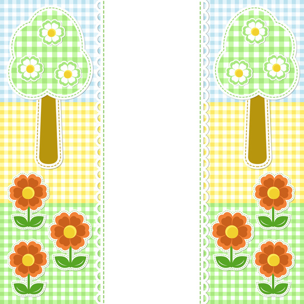 Spring frame with flowers on textile background - Vector, afbeelding