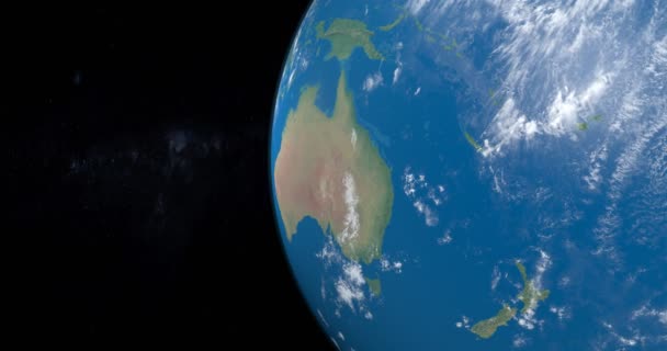 Animazione del continente Oceania nel pianeta terra dallo spazio esterno girevole in timelapse con l'universo sullo sfondo
 - Filmati, video