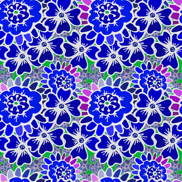 Vector seamless pattern background with hand drawn vibrant ornate flowers and leaves on delicate Floral background - Vector, Image