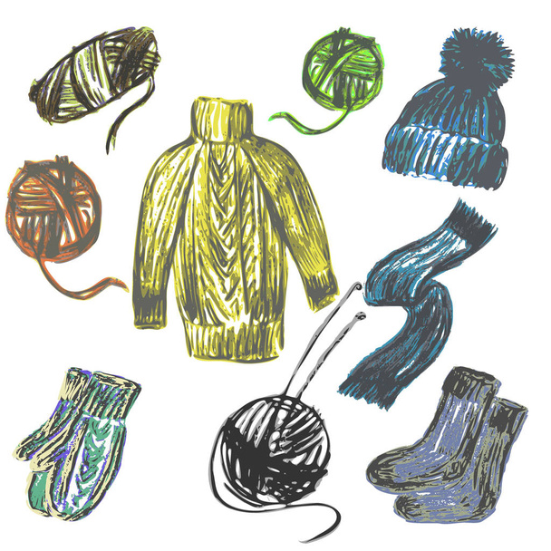 serie di illustrazioni vettoriali di cose lavorate a maglia e matassine di thre
 - Vettoriali, immagini