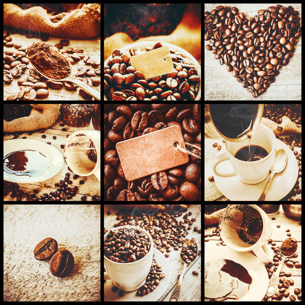 Collage mit vielen Bildern von Kaffee.  - Foto, Bild