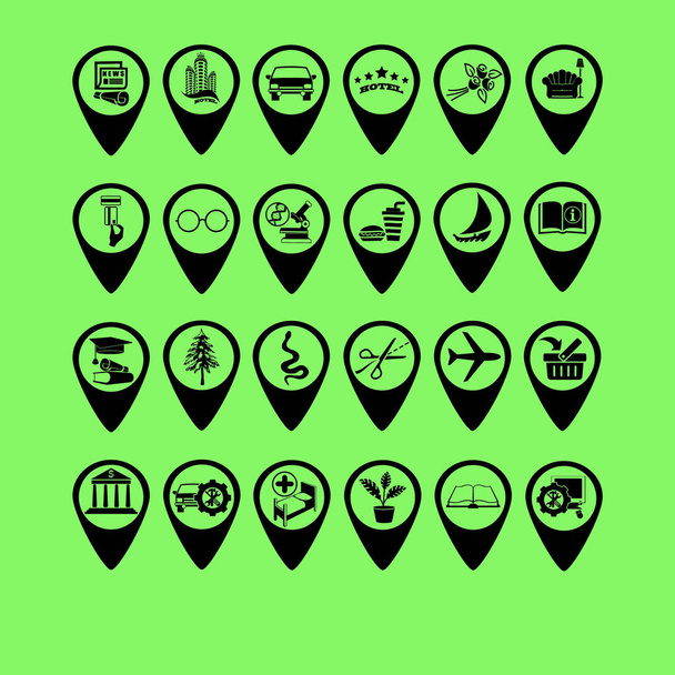 Map pointers set vector icons  on green background - Vector, Image
