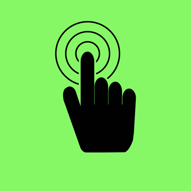 Main avec toucher un bouton ou pointant icône vectorielle doigt sur fond vert
 - Vecteur, image