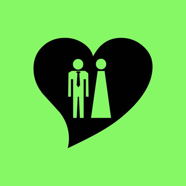 Szív ikonra. A férfi és a nő zöld háttér vektor illusztráció - Vektor, kép