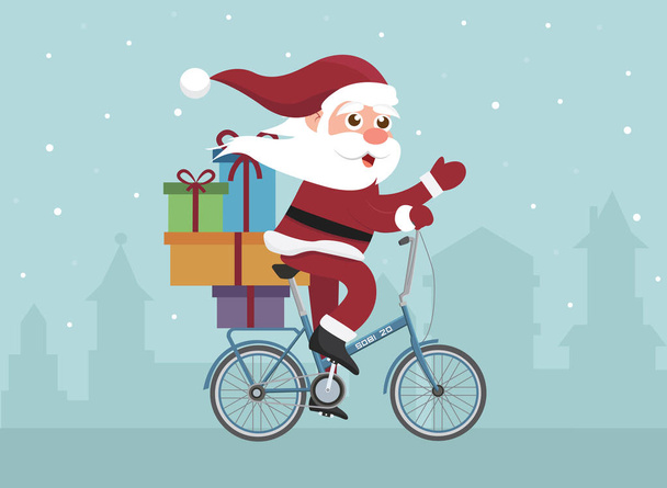 Flaches Design Weihnachtsmann auf Retro-Fahrrad - Vektor, Bild