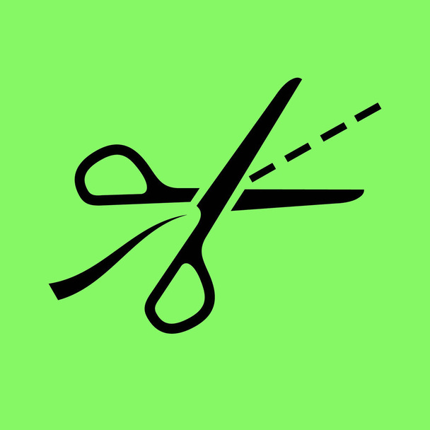 Sakset leikattu viivoja vektori kuvaketta vihreällä taustalla
 - Vektori, kuva