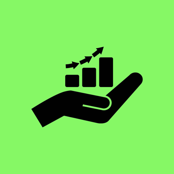 Hand and profit vector icon  on green background - Vector, Image