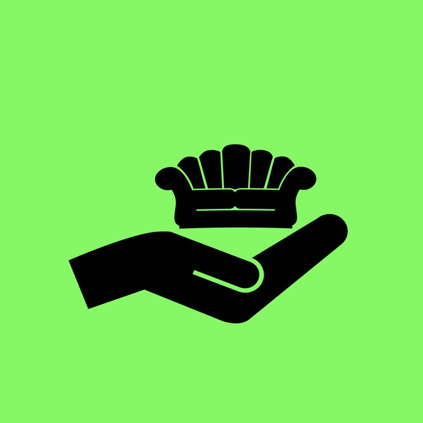 kanapa na wektor ikona dłoni na zielonym tle - Wektor, obraz