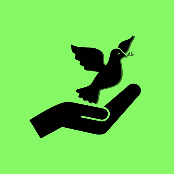 gołąb i ręka wektor ikona na zielonym tle - Wektor, obraz