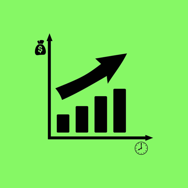Graph and chart vector icon  on green background - Vector, Image