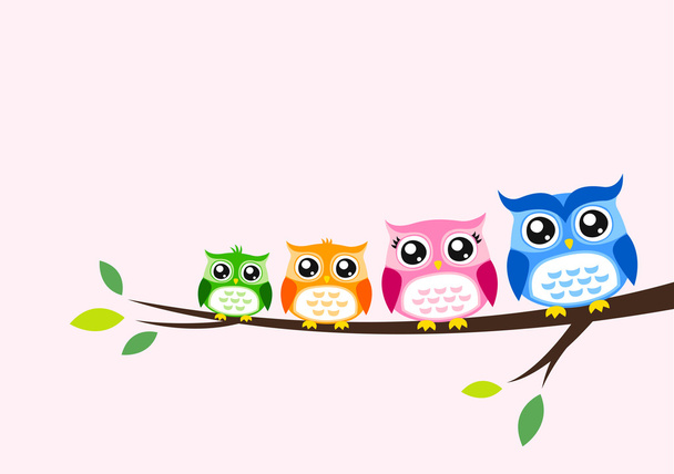 Owl family greeting - Vektor, Bild