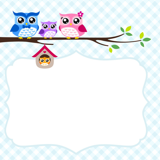 Owl family greeting - Διάνυσμα, εικόνα