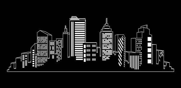 Icône de silhouette de villes noires vectorielles sur noir. Lumières de ville nocturne
 - Vecteur, image