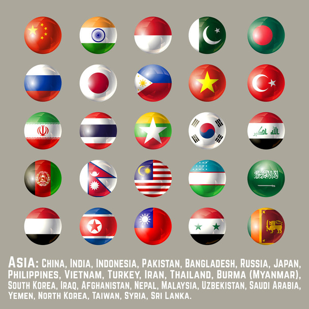 Asia round button flags one - Vector, Image