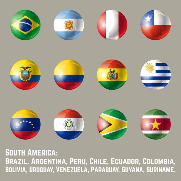 South America round flags - Vector, Image