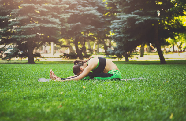 Woman stretching in the park outdoors - Photo, Image