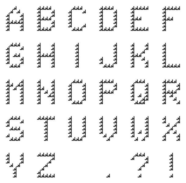 Isolated black pixel alphabet made of black arrows made by hand - Vector, Image