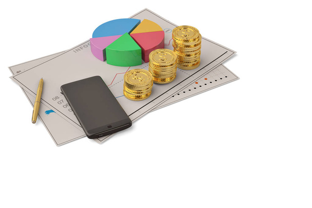 Επαγγελματίες χρηματοοικονομικών επιχειρήσεων γράφημα γραφήματος πίτας οθόνη αφής smartpho - Φωτογραφία, εικόνα