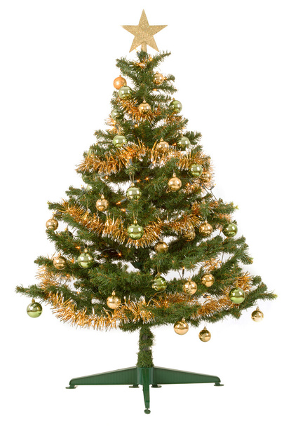 Decorated christmas tree with yellow and green balls - Φωτογραφία, εικόνα