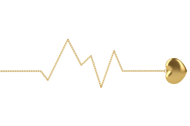 Cadena de latidos del corazón con corazón de oro sobre fondo blanco.3D illustra
 - Foto, imagen