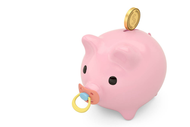 Пасифик и свинья-банк с монетами, падающими в щель
 - Фото, изображение