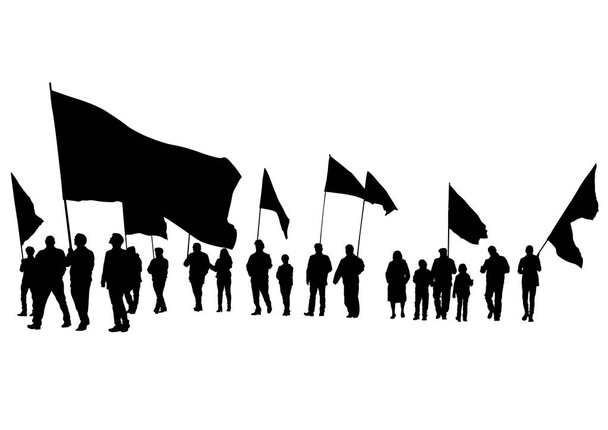 Άνθρωποι του με μεγάλες σημαίες σε λευκό φόντο - Διάνυσμα, εικόνα