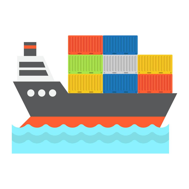 Cargo hajó lapos ikon, logisztikai és szállítási, közlekedési jel vektor grafika, egy színes szilárd mintát egy fehér háttér, eps 10. - Vektor, kép
