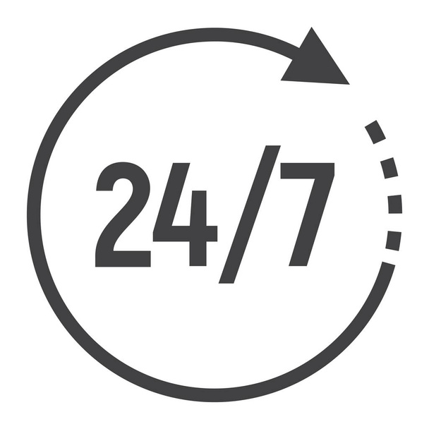 Icône de ligne de temps de passage, 24 heures d'assistance et autour de l'horloge, signes graphiques vectoriels, un motif linéaire sur un fond blanc, eps 10
. - Vecteur, image