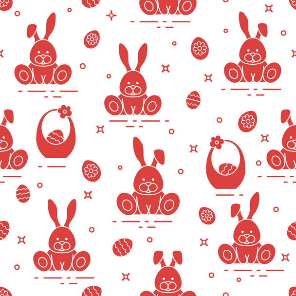 Pattern with Easter rabbits, eggs, baskets. - Вектор, зображення