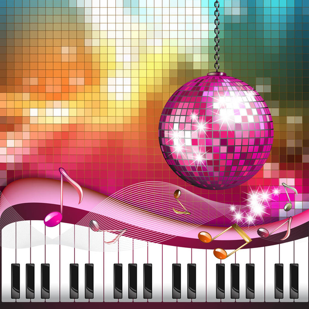 Piano keys with disco globe - Vector, afbeelding