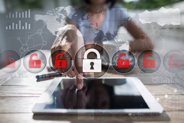 サイバー セキュリティ、データ保護、情報の安全性と暗号化は。インターネット技術とビジネス コンセプト. - 写真・画像