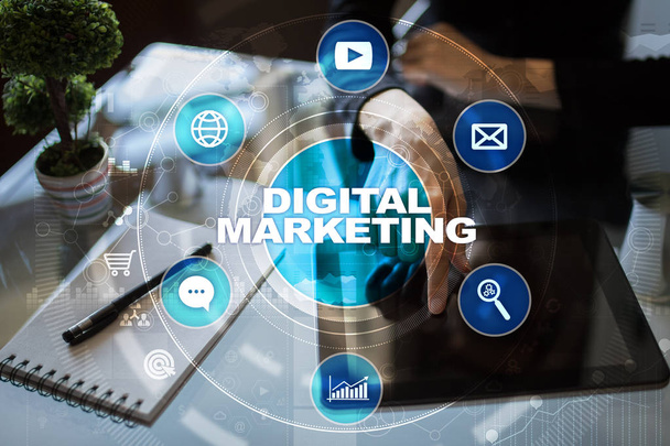 DIgital marketing technology concept. Internet. Online. Search Engine Optimisation. SEO. SMM. Advertising. - Foto, immagini