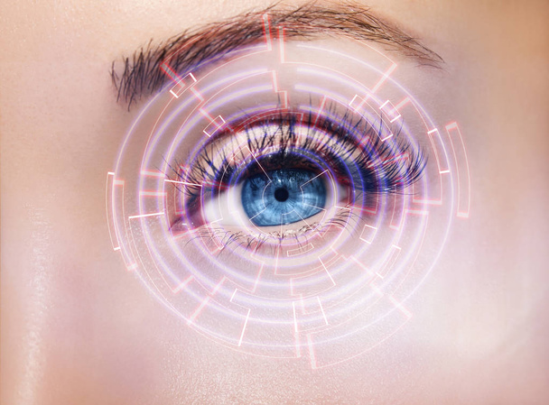 Occhio astratto con cerchio digitale. Visione futuristica scienza e concetto di identificazione
. - Foto, immagini