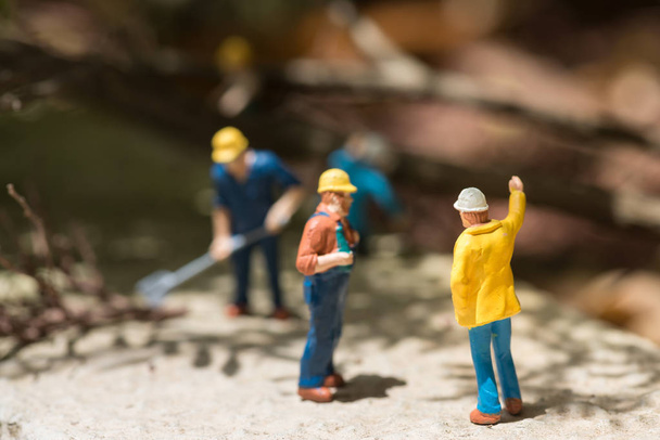 Миниатюрные рабочие расчищают упавшие деревья
 - Фото, изображение
