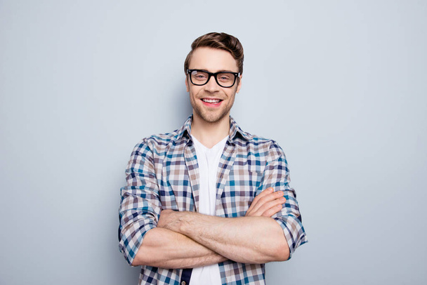 Portrait  of smart, clever, confident, smiling guy in glasses, c - Фото, зображення