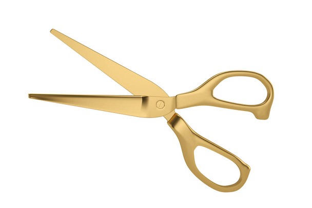 Gold scissors on white background.3D illustration. - Фото, зображення