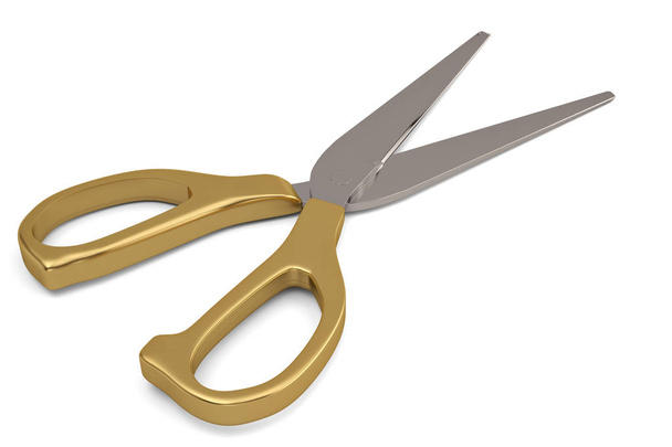 Gold scissors on white background.3D illustration. - Fotoğraf, Görsel