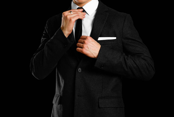 Businessman in a black suit, white shirt and tie. Studio shootin - Zdjęcie, obraz