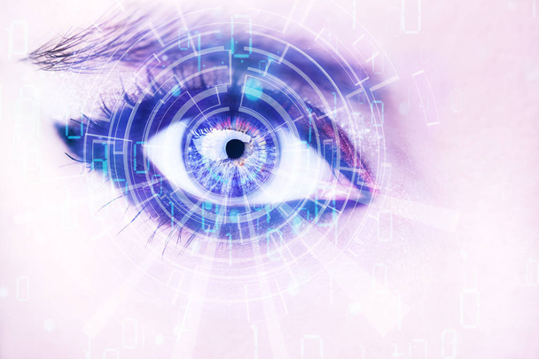 Abstract  eye with digital circle. Futuristic vision science and identification concept. - Photo, Image