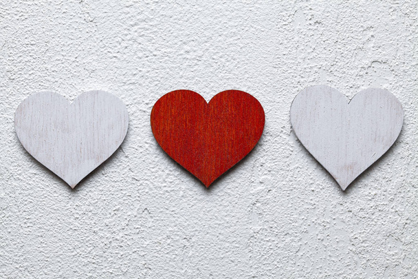 Three wooden hearts on white background - Photo, image