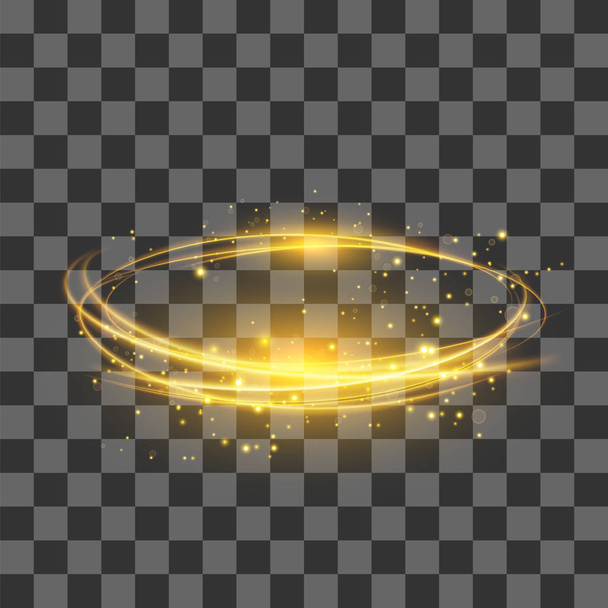 Transparent Light Effect . Yellow Lightning Flafe. Gold Glowing Stars. Ellipse with Circular Lens. Fire Ring Trace - Vector, Image